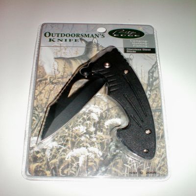 Outdoorsman's Knife with Stainless Steel Blade - Solid Black - Solid Construction with Stainless Steel Blades. Crafted for Durability - 5" Closed with Pocket Clip - as Shown
