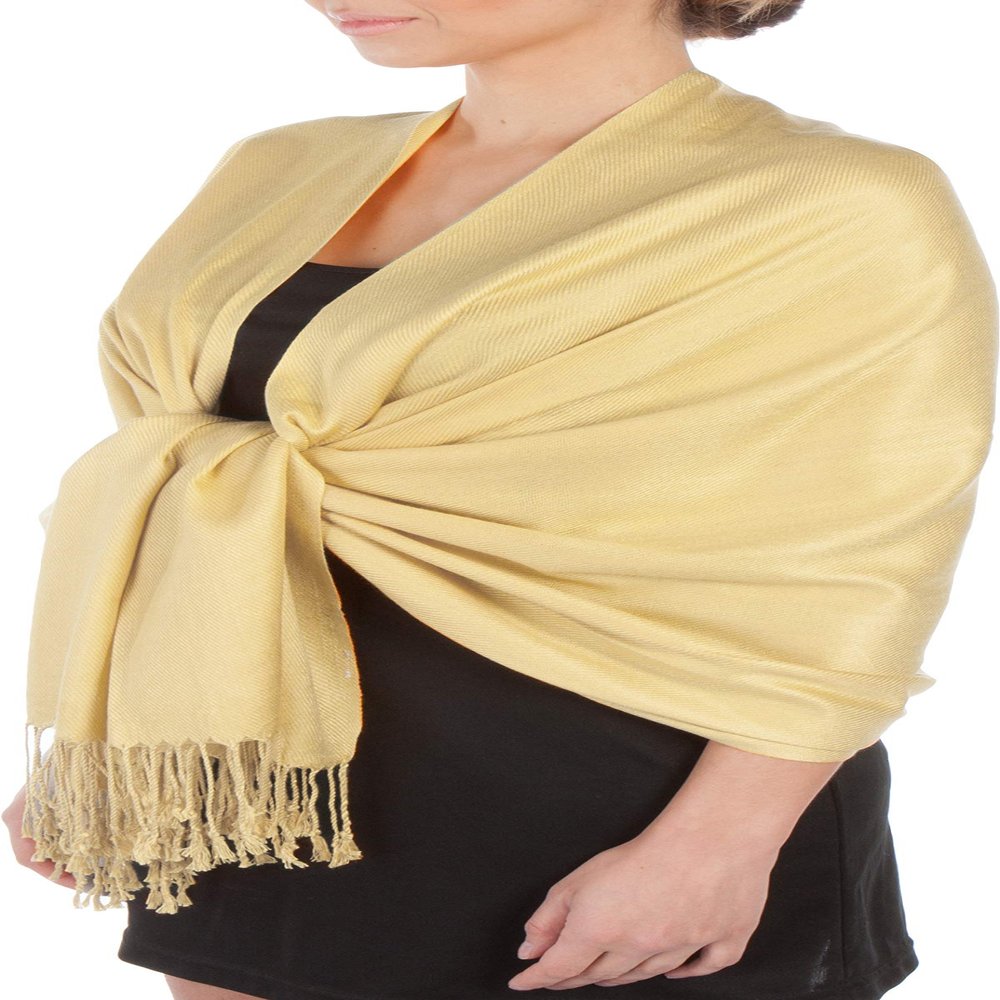 Sakkas Large Soft Silky Pashmina Shawl Wrap Scarf in Solid Colors - Beige