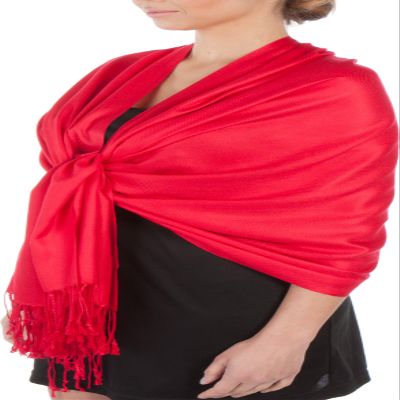 Sakkas Large Soft Silky Pashmina Shawl Wrap Scarf in Solid Colors - Red