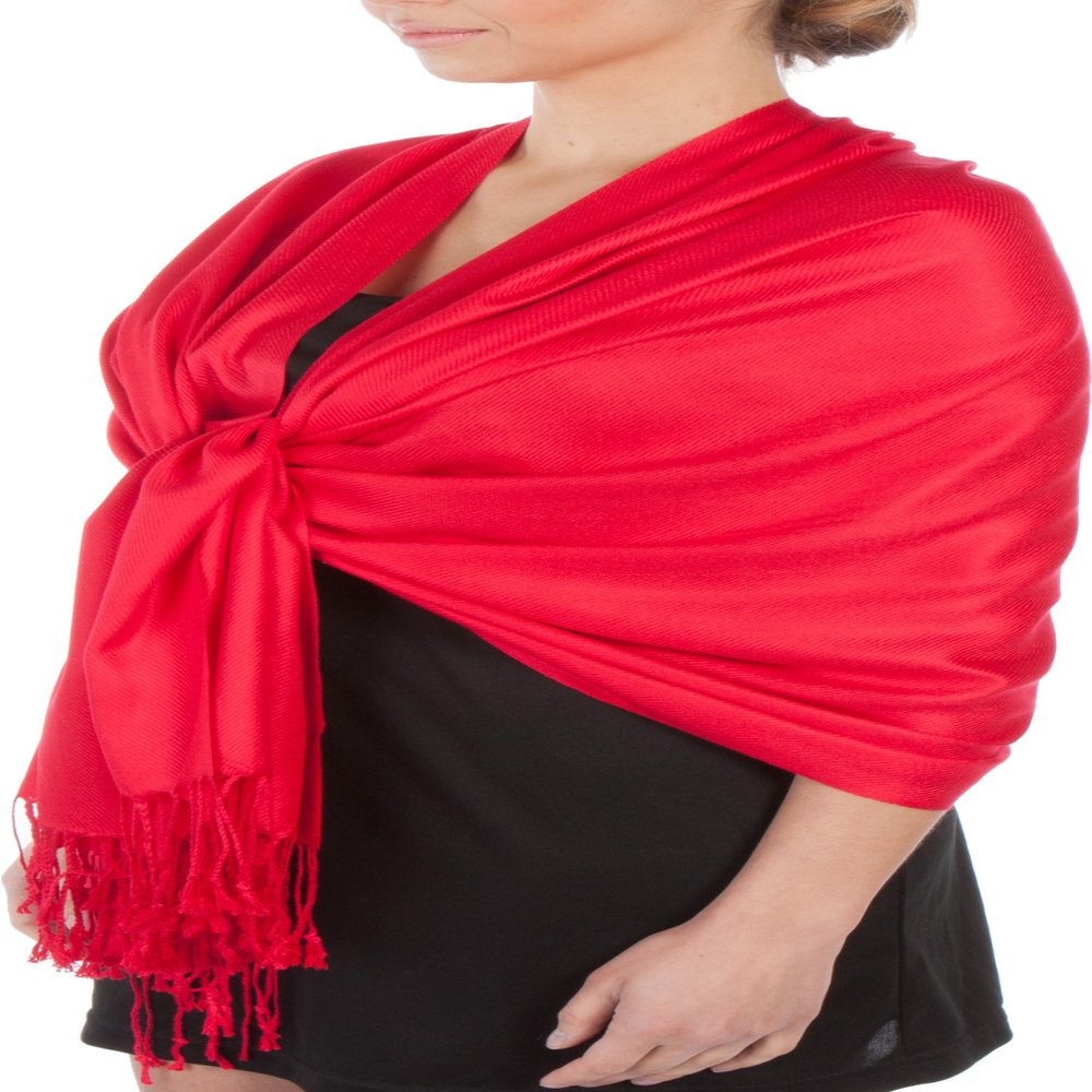 Sakkas Large Soft Silky Pashmina Shawl Wrap Scarf in Solid Colors - Red