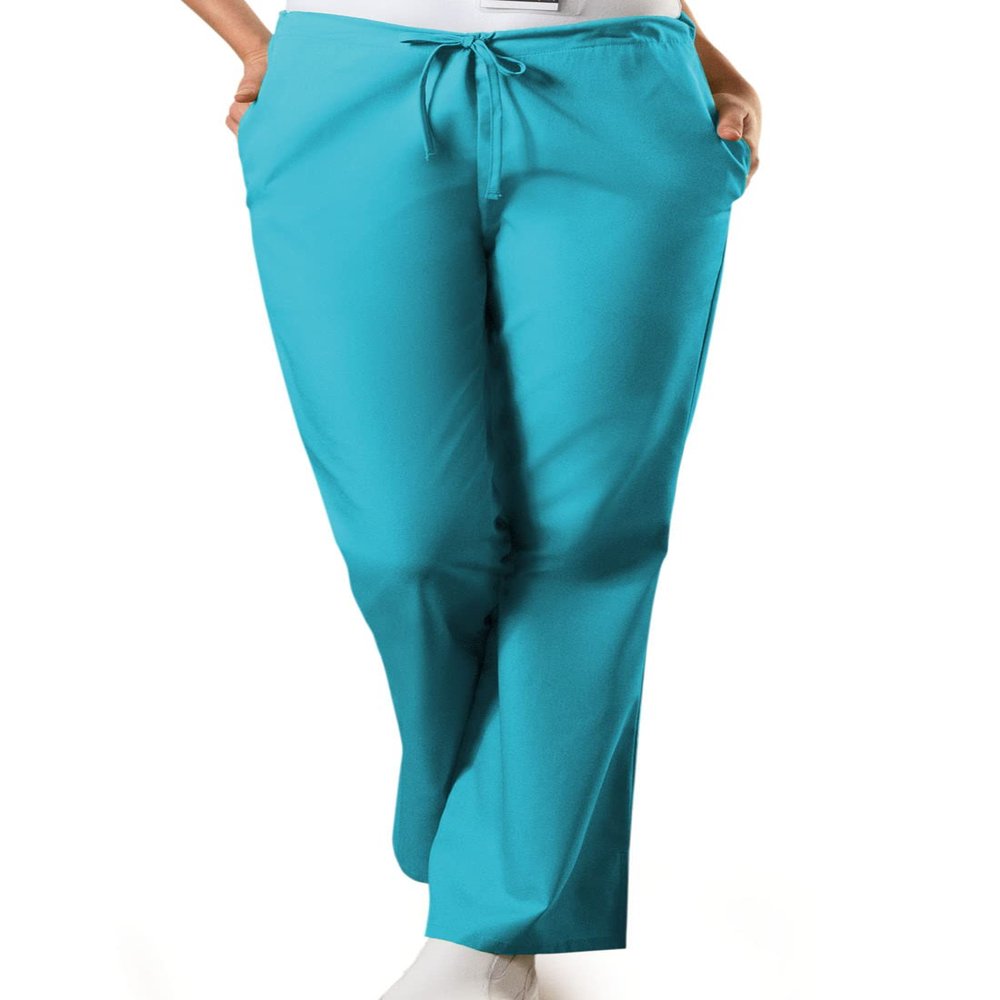 Workwear Originals Women Scrubs Pant Natural Rise Flare Leg Drawstring 4101P, L Petite, Turquoise