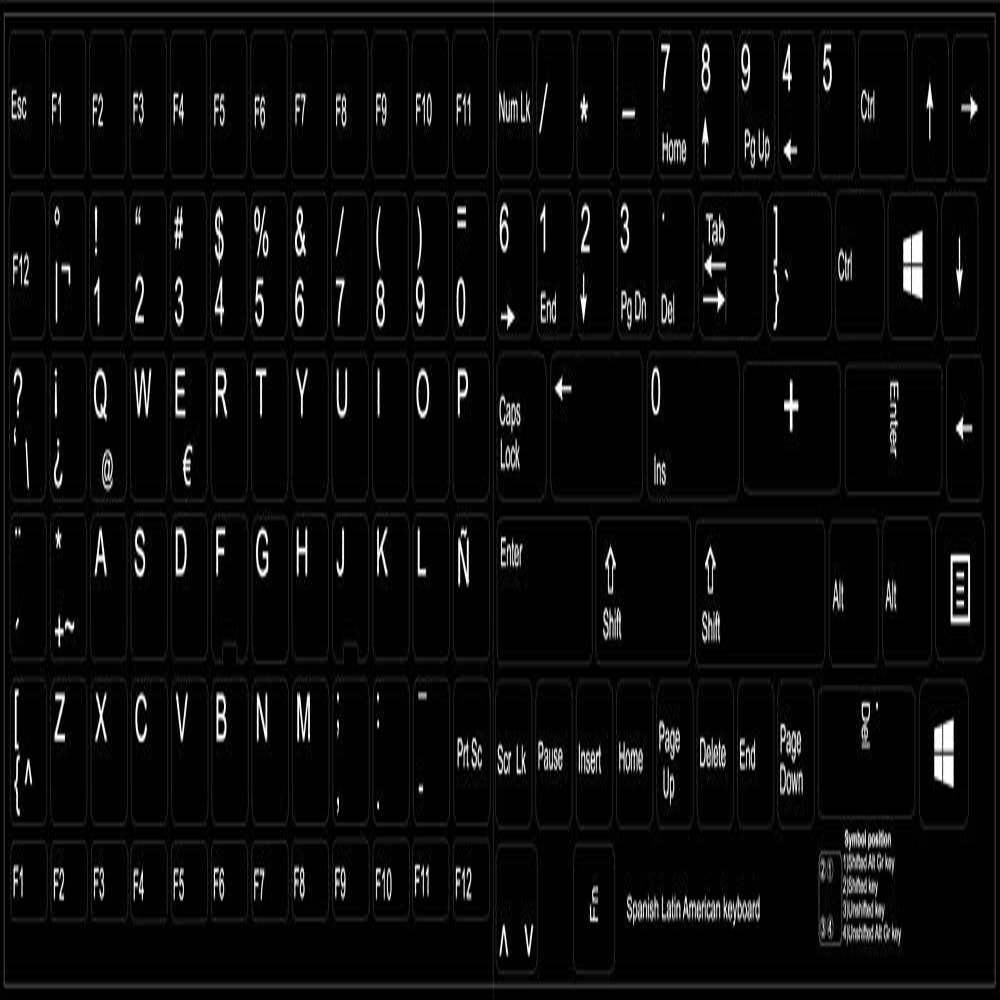 Replacement Spanish Latin American Keyboard Labels with Black Background