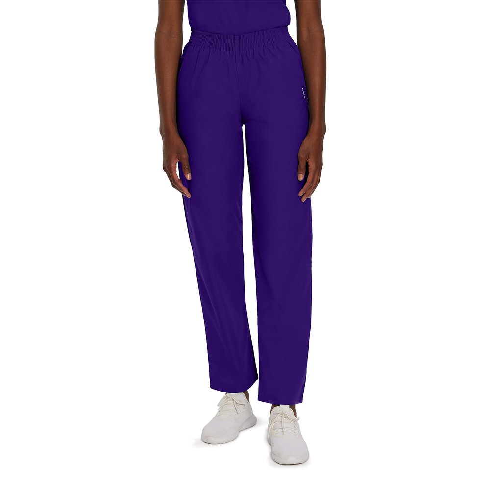 Landau Essentials Relaxed Fit 2-Pocket Elastic Scrub Pants for Women 8327 Grape