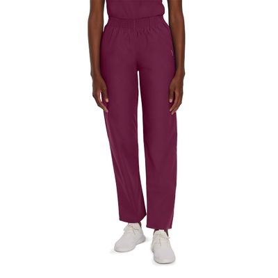 Landau Essentials Relaxed Fit 2-Pocket Elastic Scrub Pants for Women 8327 Wine