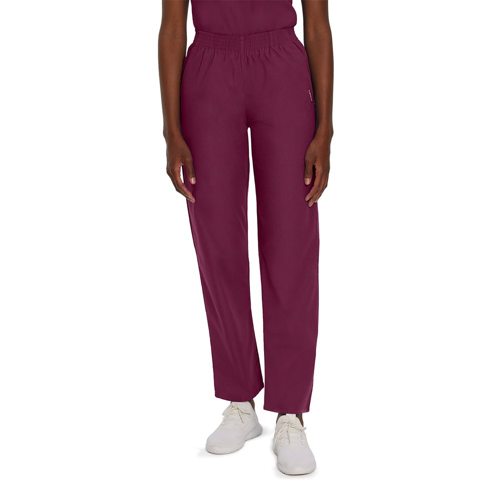 Landau Essentials Relaxed Fit 2-Pocket Elastic Scrub Pants for Women 8327 Wine