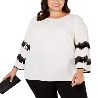 Alfani Plus Size Embellished-Sleeve Blouse (Cloud, 3X)