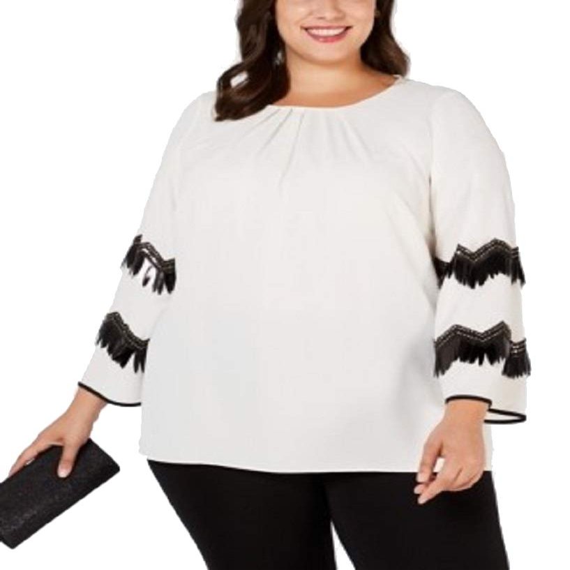 Alfani Plus Size Embellished-Sleeve Blouse (Cloud, 3X)