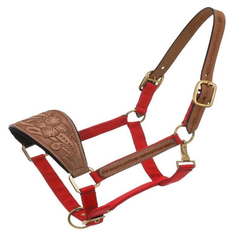 Tough 1 Carved Wide Nose Nylon Halter, Red, Horse