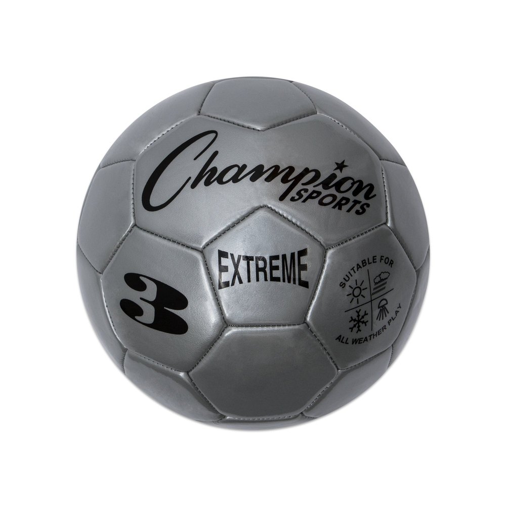 Champion Sports Extreme Series Soccer Ball, Size 3 - Youth League, All Weather, Soft Touch, Maximum Air Retention - Kick Balls for Kids Under 8 - Competitive and Recreational Futbol Games, Silver