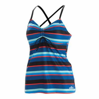 Dolfin Aquashape Blue Multi Stripe Tie-Front Tankini Top
