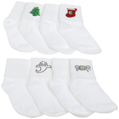 Jefferies Socks Little Girls' Applique Happy Holiday Combination,Stocking, Tree,Spider,Ghost,8-91/2