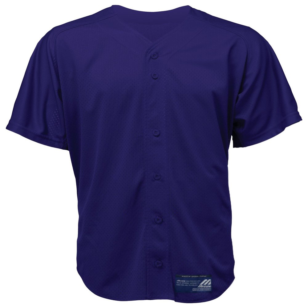 Mizuno Boy's Full Button Mesh Short Sleeve Baseball Jersey, Purple, X-Large