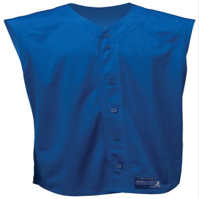 Mizuno Boy's Full Button Mesh Sleeveless Baseball Jersey, Royal , Medium