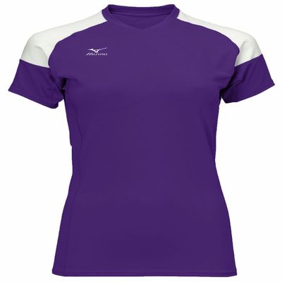 Mizuno Women's Techno Volley II Short Sleeve Volleyball Jersey, Purple-White, X-Large
