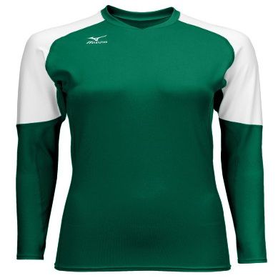 Mizuno Women's Techno Volley II Long Sleeve Volleyball Jersey, Forest-White, Small
