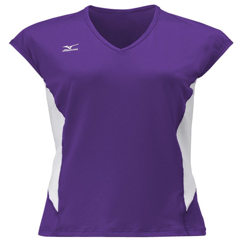 Mizuno Women's Classic Cap Sleeve Volleyball Jersey, Purple-White, Large