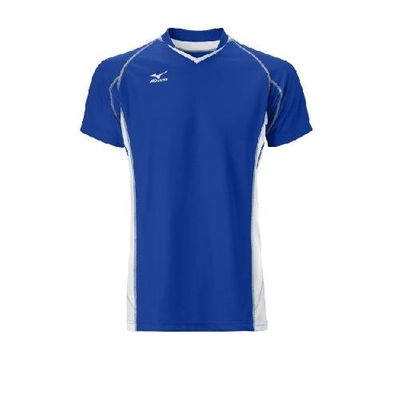 Mizuno Men's National IV Short Sleeve Volleyball Jersey, Royal-White, X-Large