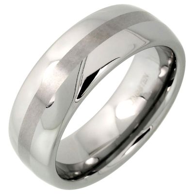 Tungsten Carbide 8 mm Domed Wedding Band Ring Narrow Center Stripe Etching size 7