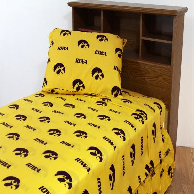 College Covers Everything Comfy Iowa Hawkeyes Twin XL Sized 3 Piece Sheet Set, Team Color Background, 1 Flat Sheet, 1 Fitted Sheet, 1 Pillowcase