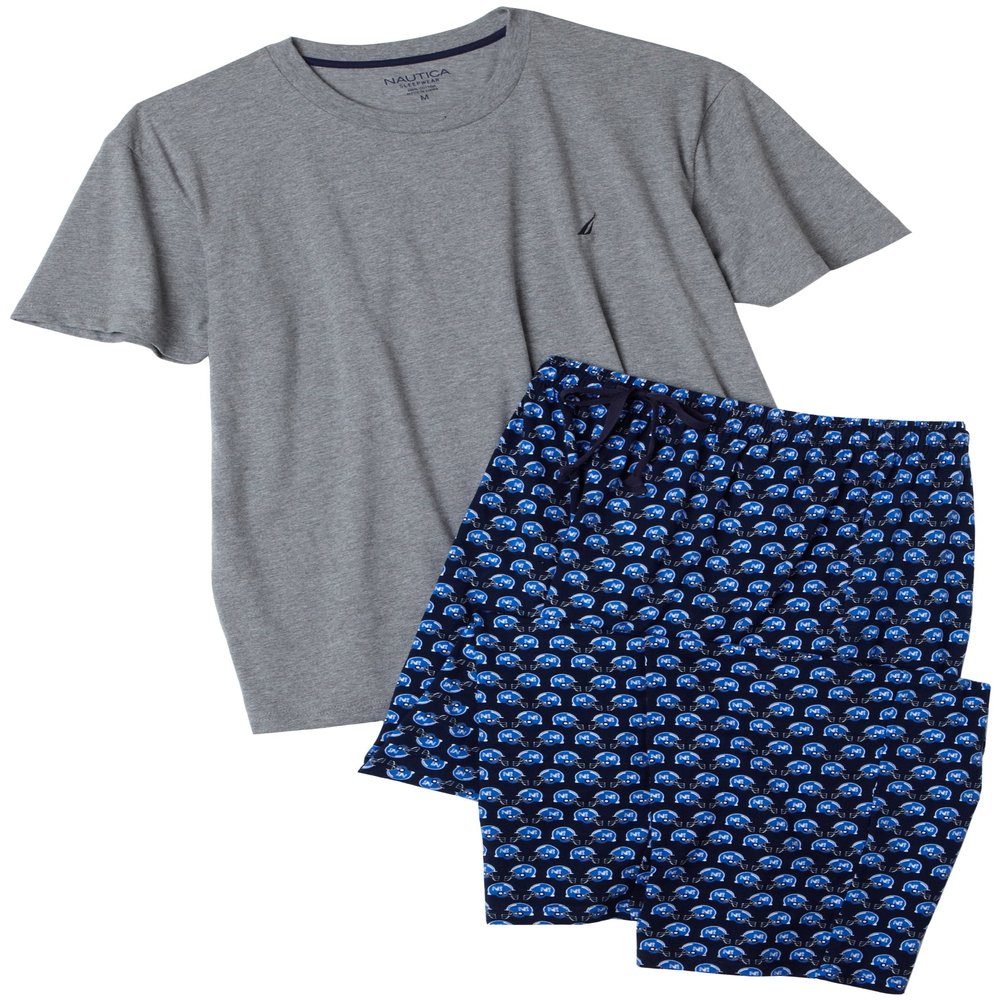 Nautica Men's Football Print Pant With Short Sleeve Grey Tee,Peacoat Blue,Small