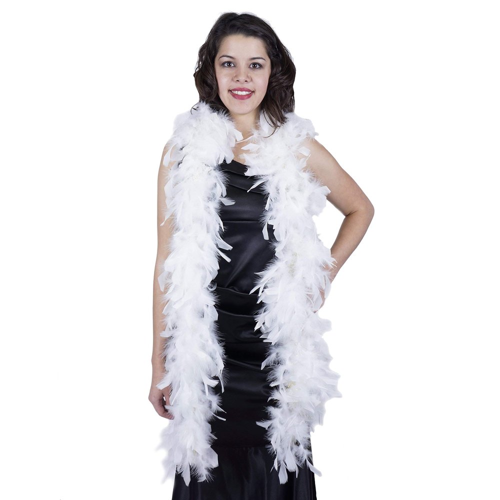 ZUCKER Chandelle Feather Boa - Turkey Feathers with Tinsel 6 Ft - Christmas Decorations - Vibrant Holiday Home Decor - Costume Cosplay Accessory - White/Gold Lurex