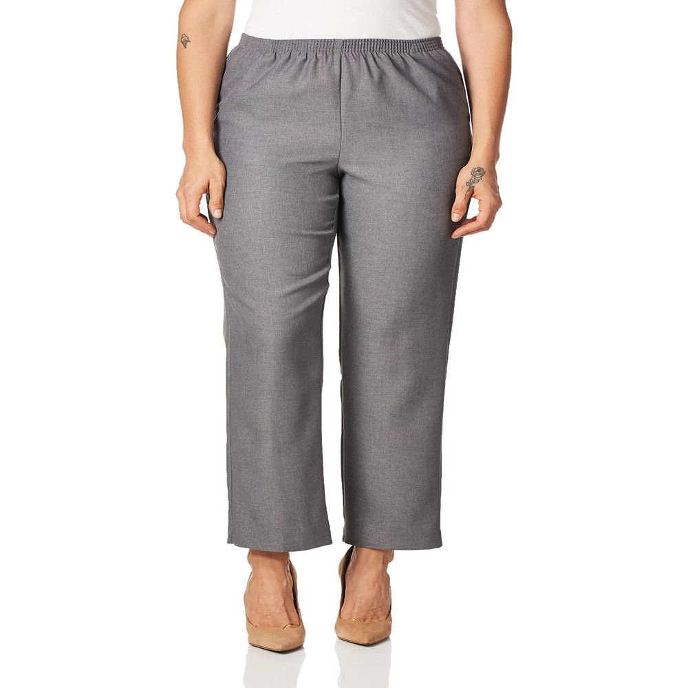 Alfred Dunner All Around Elastic Waist Polyester Petite Pants - Pull-On Style, Grey, 16 Petite