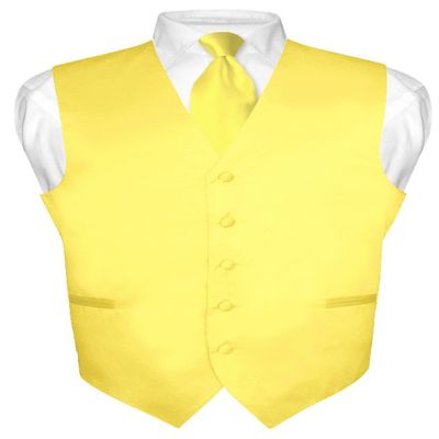 Vesuvio Napoli Men's Dress Vest & NeckTie Solid GOLDEN YELLOW ColorNeck Tie Set sz S