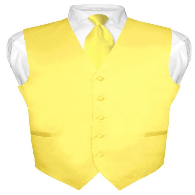 Vesuvio Napoli Men's Dress Vest & NeckTie Solid GOLDEN YELLOW ColorNeck Tie Set sz S