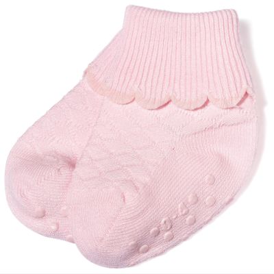 Jefferies Socks Seamless Organic Scalloped Turn Cuff - Pink, 3-12 Months