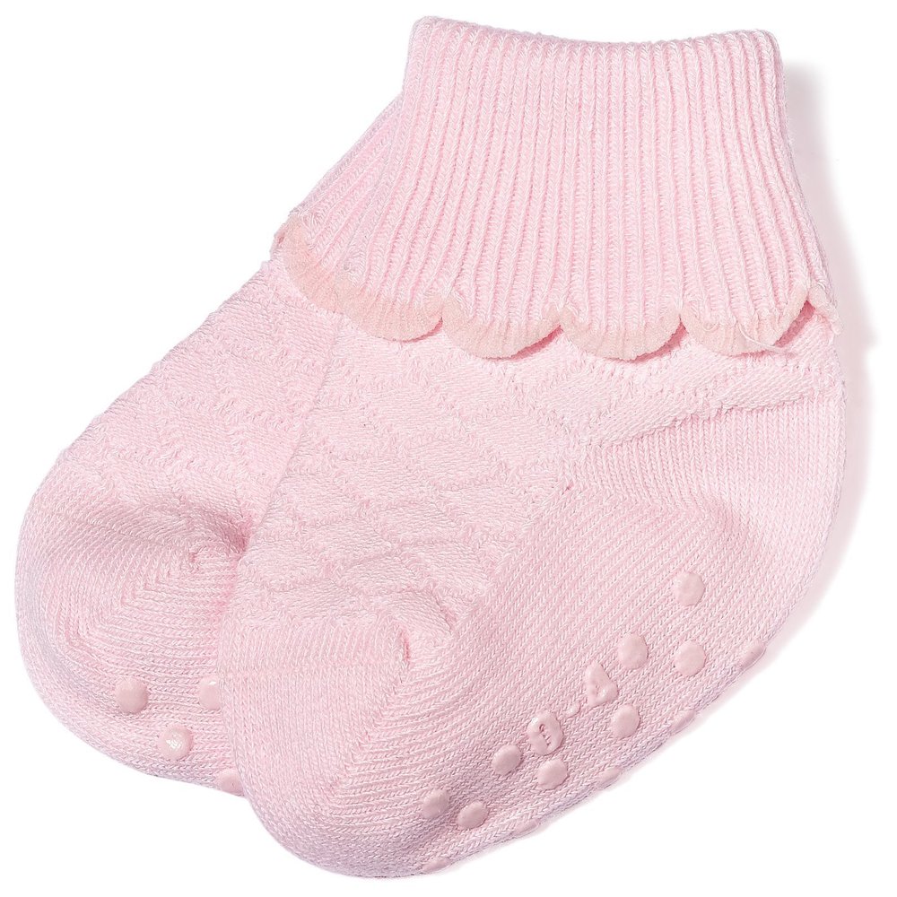 Jefferies Socks Seamless Organic Scalloped Turn Cuff - Pink, 3-12 Months