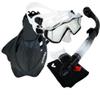 9990, Trans. Black, S/M, PROMATE Snorkeling Scuba Dive Panoramic Purge Mask Dry Snorkel Fins Gear Set view 1