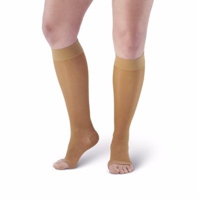 Ames Walker AW 44 Sheer Support Open Toe Knee Highs 20-30 mmHg Beige M