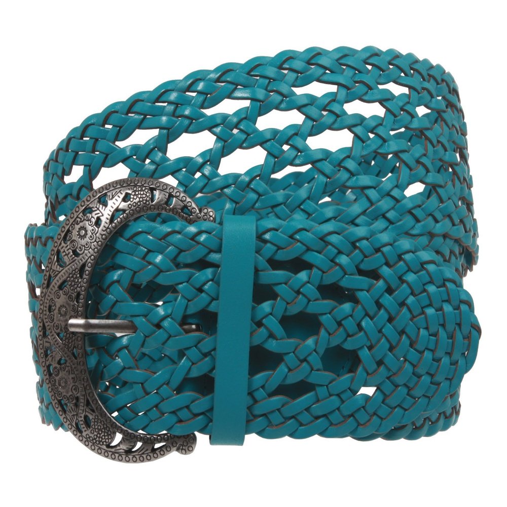 2 1/2" Wide Perforated Braided Woven Leather Belt Size: L/XL - 45 END-TO-END Color: Blue