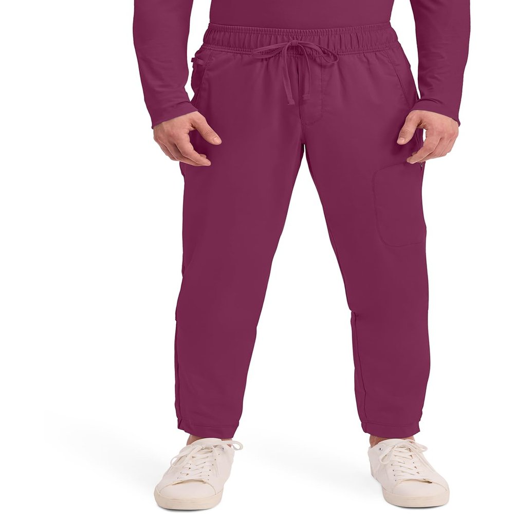 Cherokee Joggers for Men Modern Fit Scrub Pant with Drawstring Waistband, 5 Pockets, Soft 2-Way Stretch Fabric Plus Size - WW012, 2XL, Wine