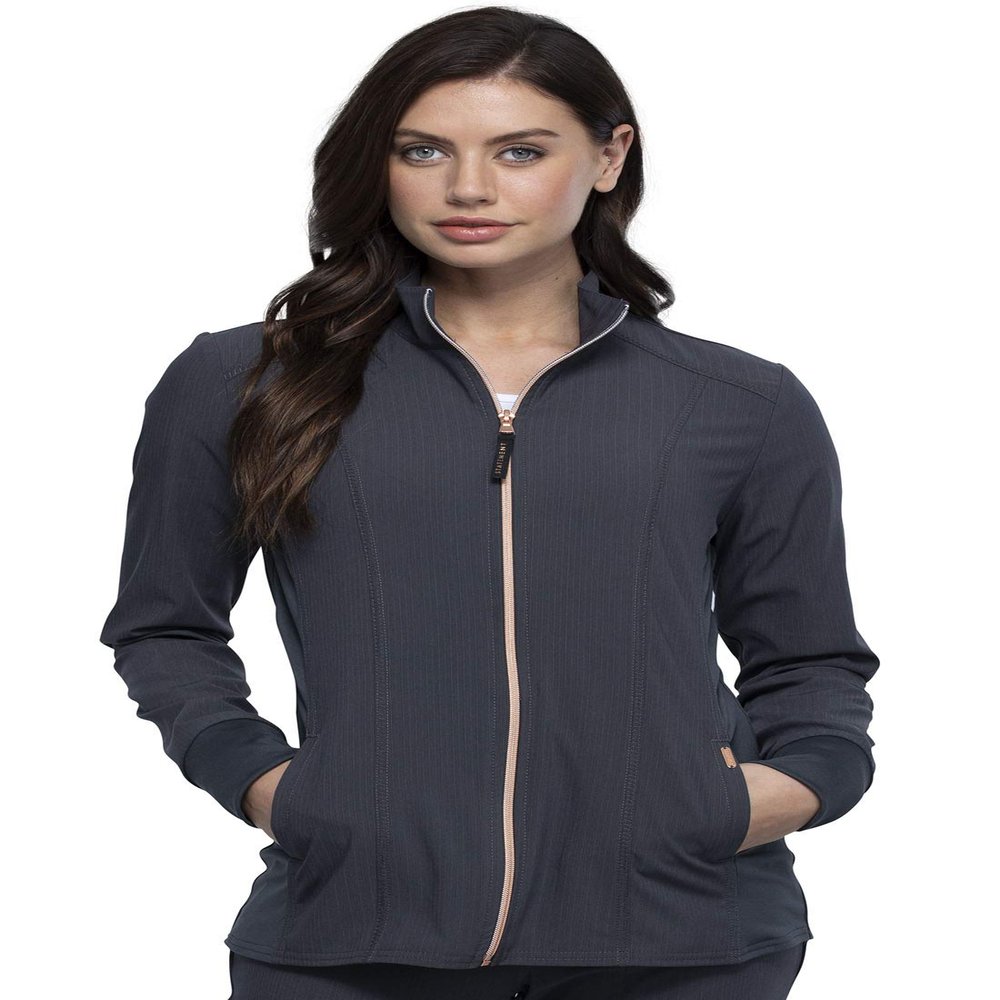 Cherokee Statement Women Warm Up Scrubs Jacket Zip Front CK365, XS, Pewter