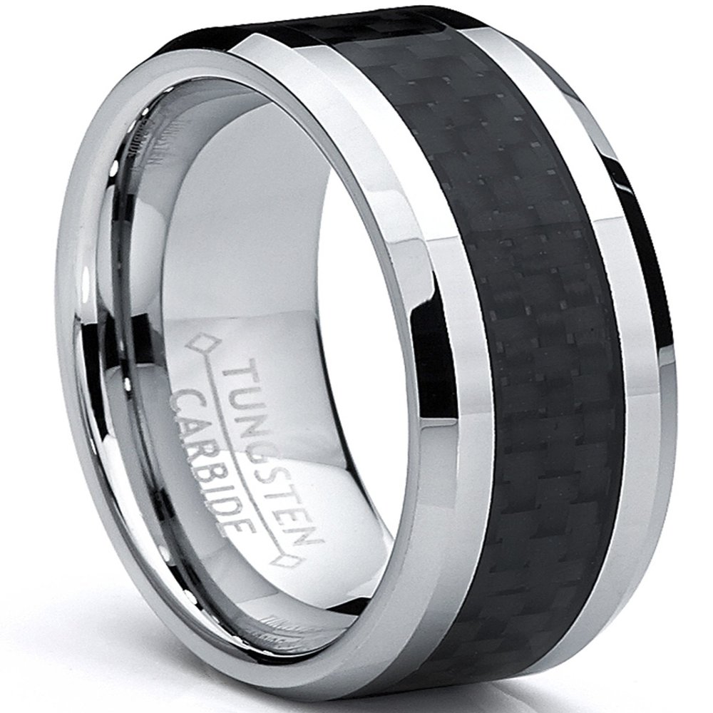Metal Masters 8MM Men's Tungsten Carbide Ring Wedding Band W/Carbon Fiber Inaly size 9.5