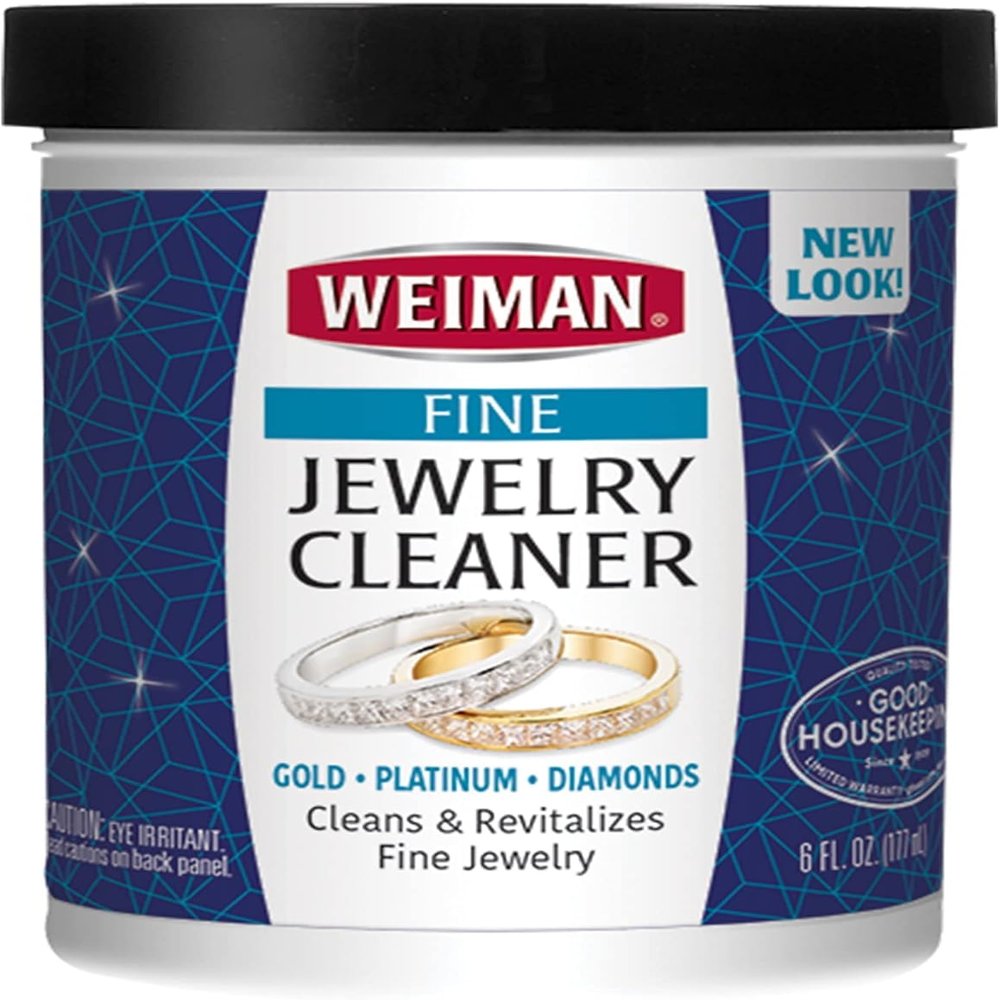Weiman Fine Jewelry Cleaner Liquid with Cleaning Brush Restores Shine & Brilliance to Gold, Platinum, Precious Gemstones & Diamond Jewelry, 6 Oz