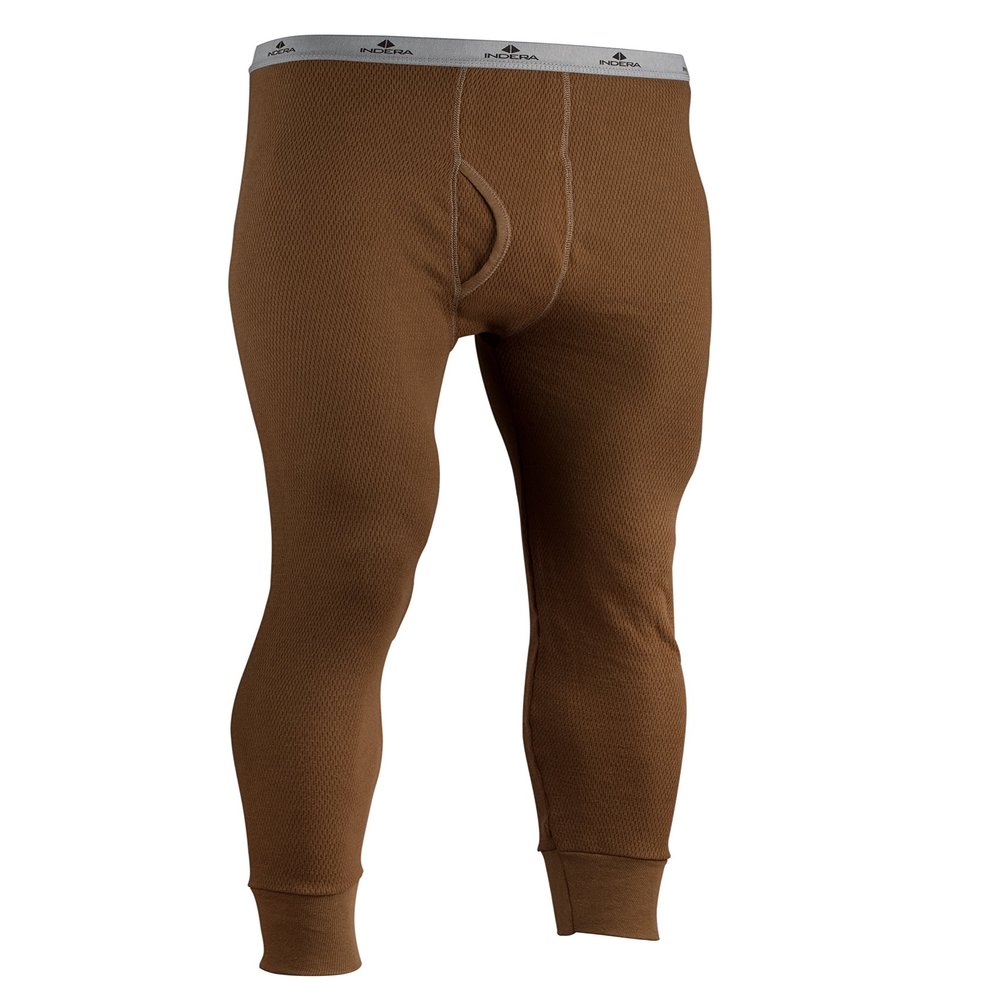 Indera mens Long Drawers - Icetex Thermal W/Silvadur base layer underwear, Khaki, Large US