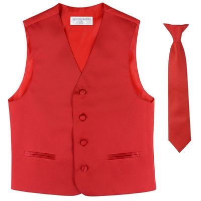 Vesuvio Napoli BOY'S Dress Vest & NeckTie Solid RED Color Neck Tie Set size 6