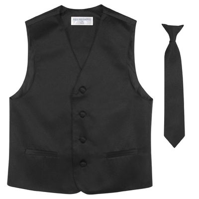 Vesuvio Napoli BOY'S Dress Vest & NeckTie Solid BLACK Color Neck Tie Set size 6