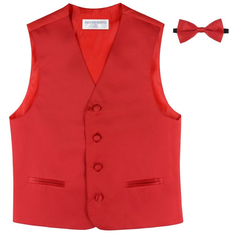 Vesuvio Napoli BOY'S Dress Vest & BOW TIE Solid RED Color Bow Tie Set size 12