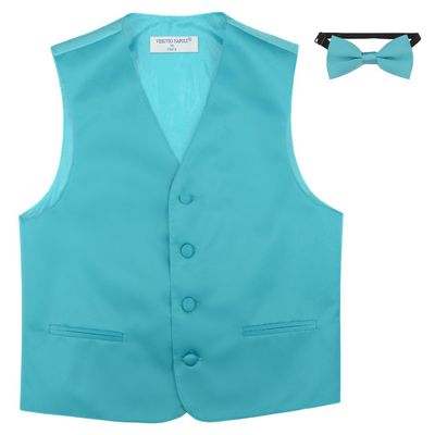 Vesuvio Napoli BOY'S Dress Vest & BOW TIE Solid TURQUOISE AQUA BLUE Color Bow Tie Set size 8