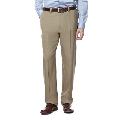 Haggar mens Eclo Stria Expandable-waist Plain-front dress pants, Taupe, 36W x 32L US