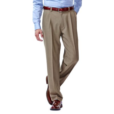 Haggar Men's E-Clo Repreve Classic Fit Pleat Front Dress Pant with Hidden Expandable Waistband Khaki 36W x 34L