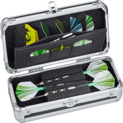 Casemaster Sole Aluminum Slim Profile Dart Case Holds 3 Steel Tip and Soft Tip Darts with Enough Space to Keep Flights in Shape, Features Built-In Pockets for Other Accessories,Black