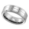 Sabrina Silver Tungsten Carbide 7 mm Flat Wedding Band Ring 3 Etched Stripes Beveled Edges size 11.5 view 1