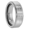 Sabrina Silver Tungsten Carbide 7 mm Flat Wedding Band Ring 3 Etched Stripes Beveled Edges size 11.5 view 3
