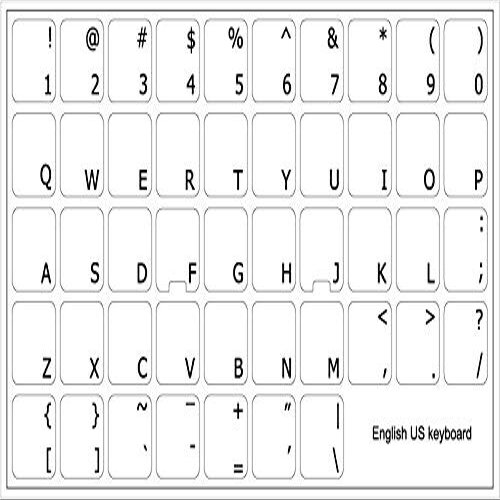 English US Keyboard Stickers with Black Lettering ON Transparent Background for Desktop, Laptop and Notebook