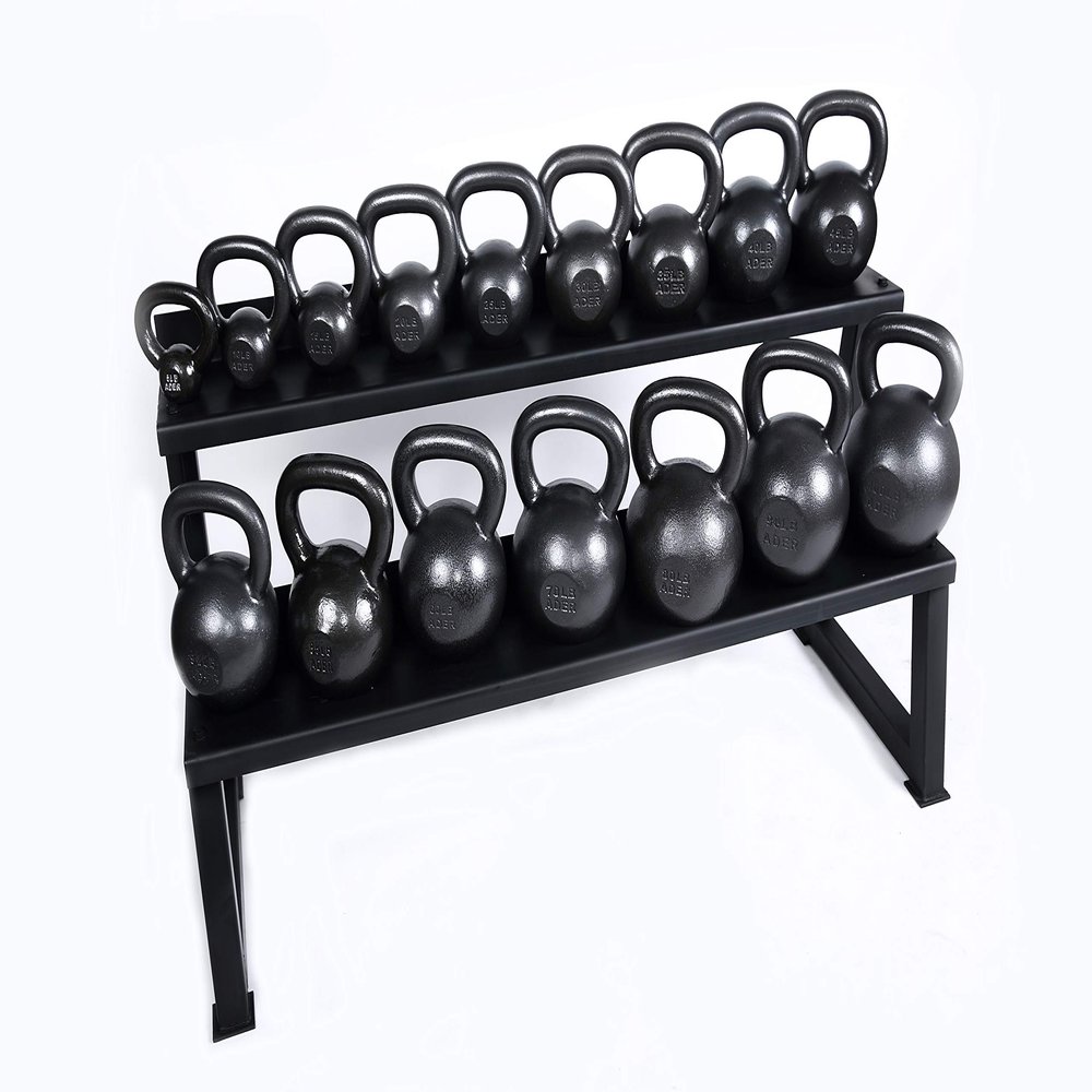 Ader Sporting Goods Premier Kettlebell Set w/Rack & DVD- 7 Pairs(5, 10, 15, 18, 25, 30, 35lb)