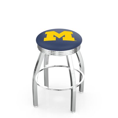 25" L8C3C - Chrome Michigan Swivel Bar Stool with 2.5" Ribbed Accent Ring by Holland Bar Stool Company